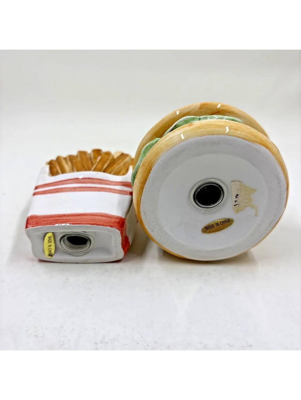 Vintage Pair French Fries And Hamburger Ceramic Salt and Pepper Shakers